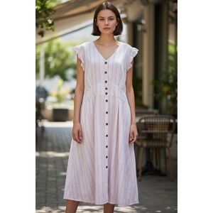 Wanderly Maxi Dress in Pink Green White Stripe Boho Button Peasant XXL